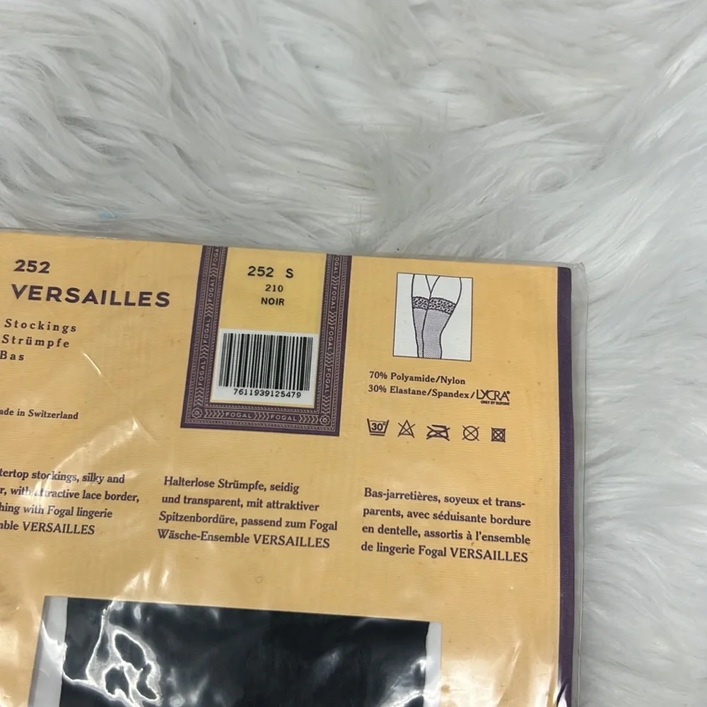 Fogal Versailles 252 Garter Stockings Black Noir Size S Lace Swiss NIP